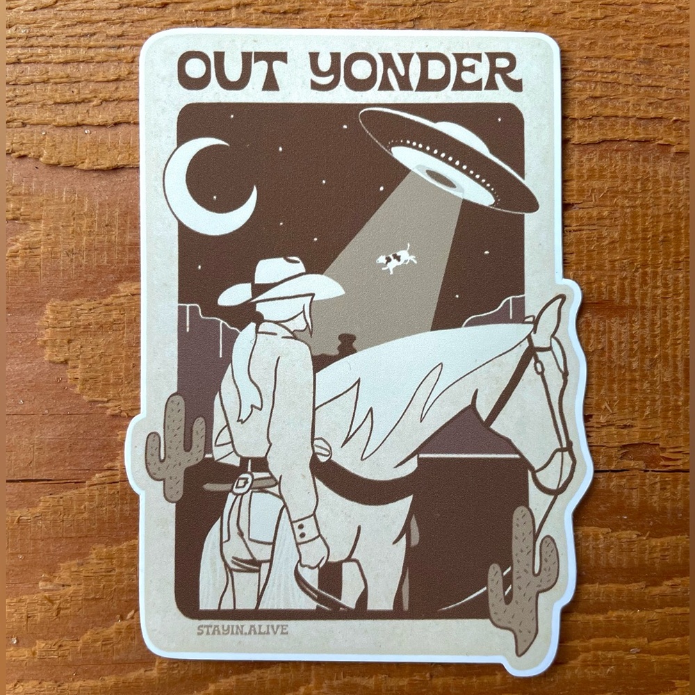 Out Yonder Cowgirl UFO Stickers